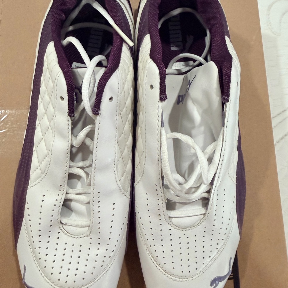 Puma White and Dark Purple Sneakers